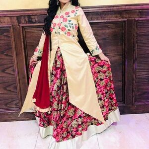 Floral Cream and Red Women's lehenga